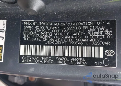 2014 Toyota Prius Two z USA, uszkodzony, nr VIN JTDKN3DUXE1790546